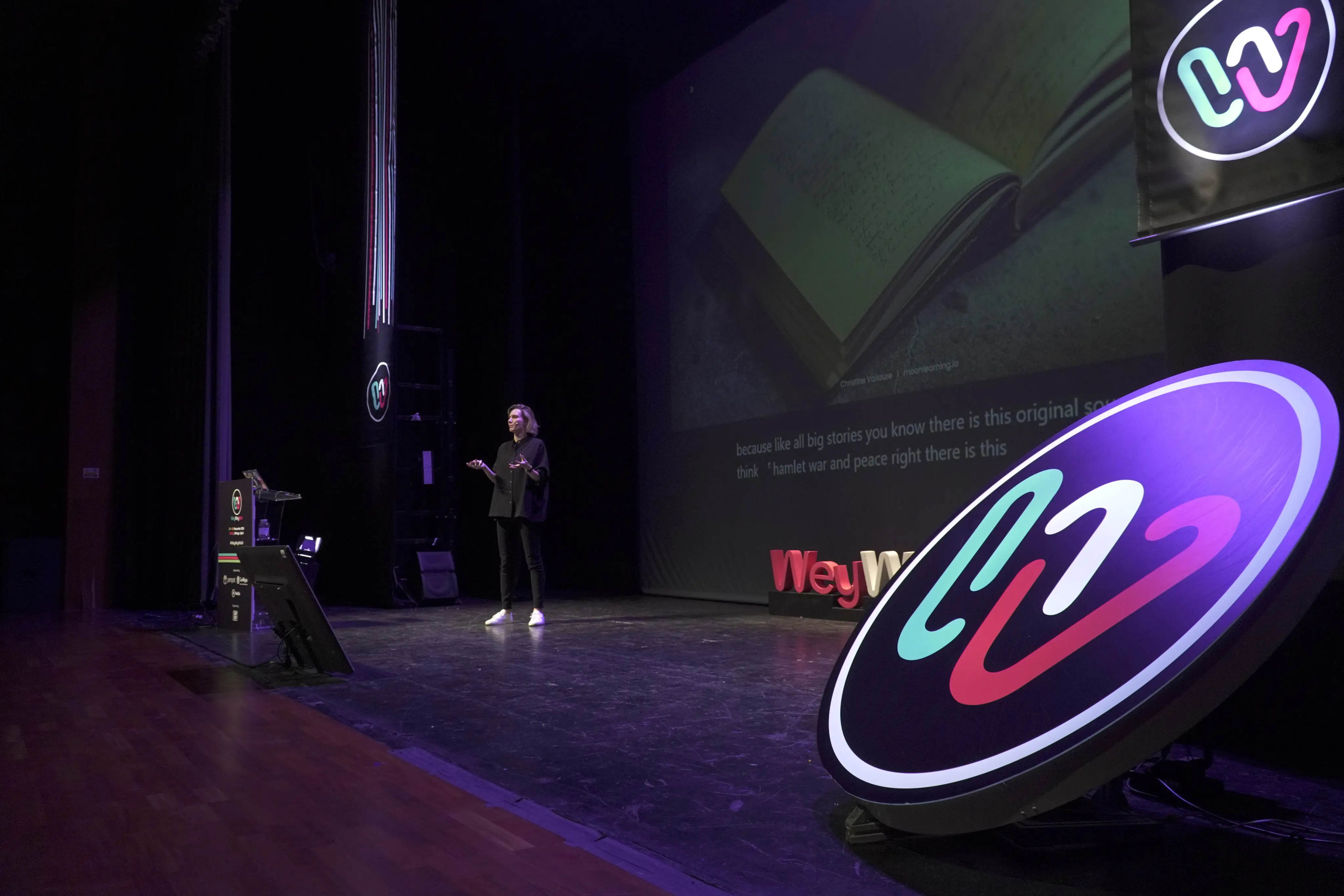 Christine Vallaure speaking at Wey Wey Web event